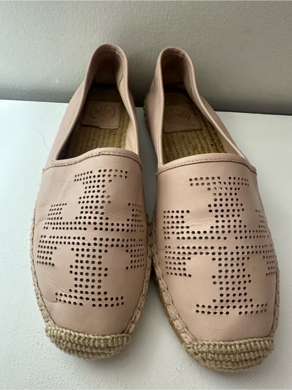 Tory Burch Blush Perforated Leather Espadrille Flats